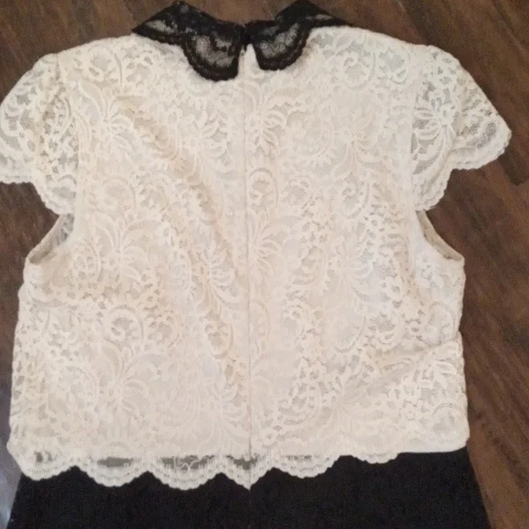 Betsy Johnson Ivory and Black Lace Dress with Collar Size 14 - Picture 12 of 12